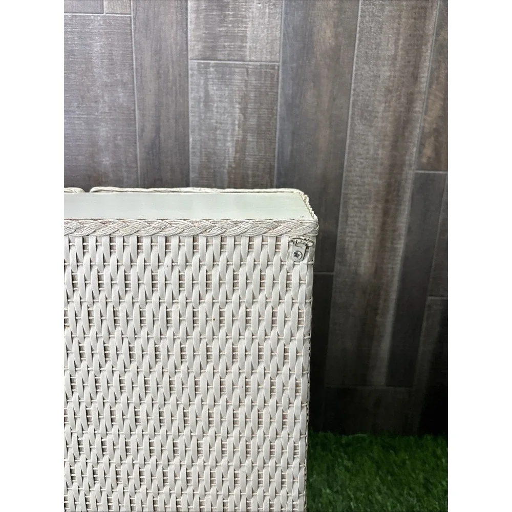 Vintage White Wicker Cabinet Coquette Cottagecore Bathroom Storage Shelf